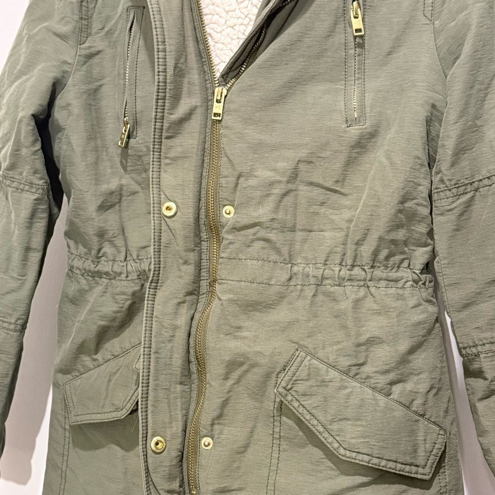 American Eagle Army Green Fur Trim Removable Hood Full Zip Jacket Coat Size XS - Picture 6 of 12